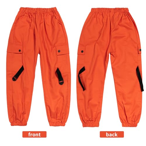 Image of Rolanko Girls Cargo Pants for Kids Loose Streetwear Hip Hop Dance Cotton Cargo Jogger Pants for Kids 4-15 Years