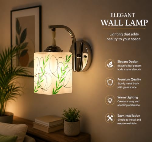Image of ADWAIT Home Decor Wall Lights Glass Lamp Shade with Premium Finish & E27 Bulb Holder for Living Room, Bedroom, Balcony, Kitchen, Cafes | Decorative Night Lamps Fixtures | Elegant Wall Hanging Lights