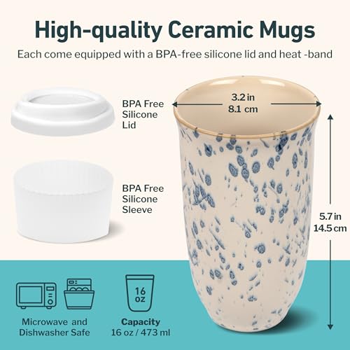 Image of NOVA CERAMICS Travel Coffee Mug- Travel Coffee Tumbler - On the Go Coffee Mug - Microwave & Dishwasher Safe Green Coffee Tumbler - Gifts For Women Men Him Her - 16oz - Orchid