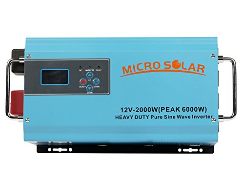 HEAVY DUTY (35 lb) - 12V 2000W (PEAK 6000W) Pure Sine Wave Inverter - MicroSolar - With Battery Charger & Cable - Support Microwave, Air Conditioner etc.