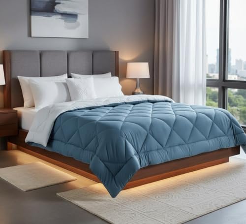 Image of Dual Tone Reversible Ultra-Soft Heavy Glace Cotton AC Comforter Double Bed | 90x100 Inch |Filled with Pure Microfiber | All-Season Premium Comforter (Mist Blue)