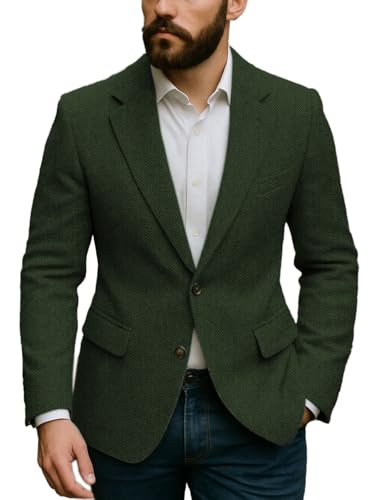 Men's Suit Jacket Classic Tweed Blazer Regular Fit Two Buttons Business Lightweight Sport Coats4