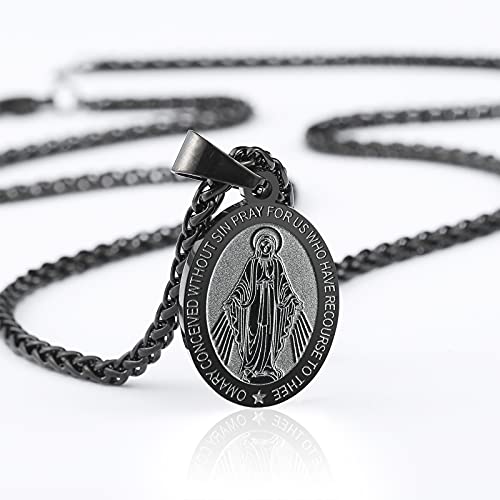 P. BLAKE Oval Saint Christopher/Michael/Joseph/Jude/Virgin Mary/Joseph/Francis/Patrick/Anthony/Benedict/Thomas Necklace for Men Women, Stainless Steel Catholic Patron Pendant with Chain 24 Inches
