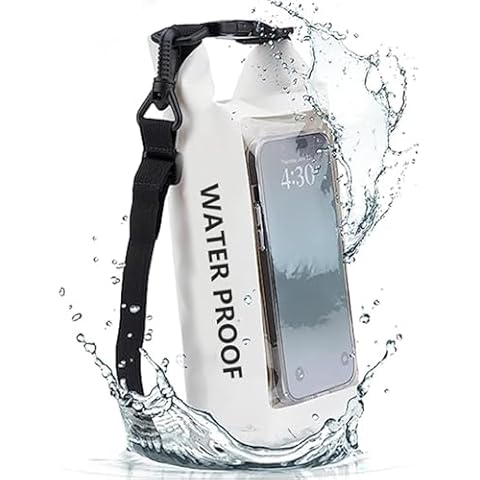 HUGSEE Waterproof Dry Bag, Beach Phone Bag 2L Roll Top Waterproof Backpack w/Phone Case/Pouch, Lightweight Dry Storage Bag for Travel Swimming Boating Kayaking Camping Beach Fishing Rafting, White Cover
