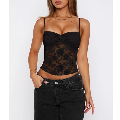 Women Lace Floral Cami Tank Top Spaghetti Strap Backless Camisole Y2k Sleeveless Slim Fit Going Out Top Shirt2