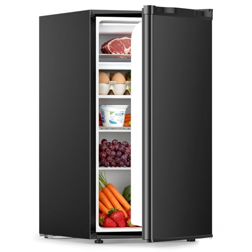 Image of COWSAR 3.2 Cu.ft Mini Fridge with Freezer, Compact Dorm Refrigerator with Reversible Single Door, Adjustable Thermostat, Energy Saving, Perfect for Office, Dorm, Bedroom, Home, Black