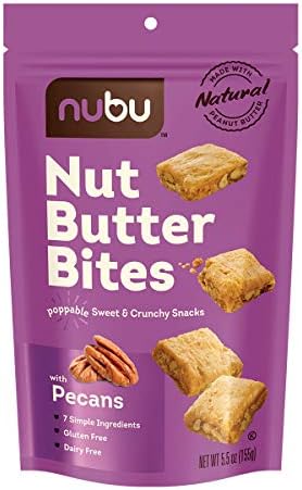 Nubu Nut Butter Bites with Pecans Poppable Sweet & Crunchy Snacks, Vegan and Gluten-Free, Pack of 6