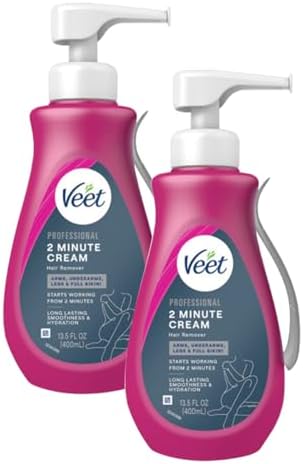 Veet Professional Dermatologically Tested 13.5 Fl Oz. 2 Minute Hair Removal Cream with Spatula for Arms, Underarms, Legs & Full Bikini (2 Pack)