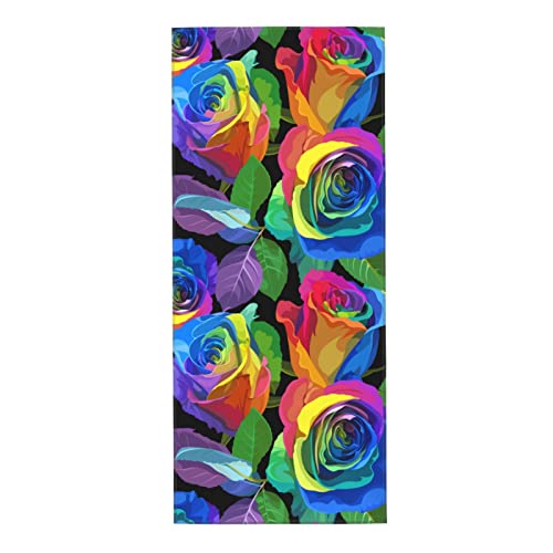 Ouzpgaq Rainbow Roses Hand Towels, Colorful Floral Flowers Guest Towel, Printed Decorative Bathroom Kitchen Towels, Highly Absorbent Multipurpose Towels For Yoga Gym Spa Hotel, 12" X 27.5" #TOP12