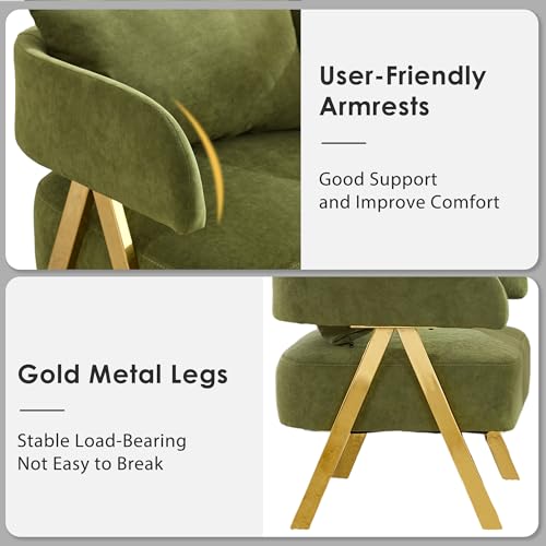 Image of Modern Green Velvet Accent Chairs Set of 2, Barrel Armchairs Living Room