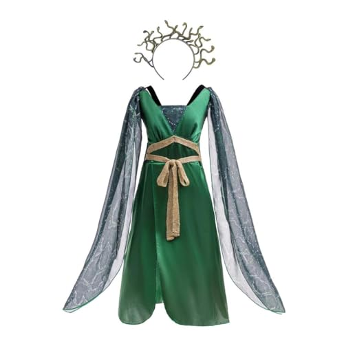 Lito Angels Deguisement Costume Robe de Medusa Grecque Antique avec Serre tete de Serpents pour Enfants Filles Taille 7-8 ans, Verte