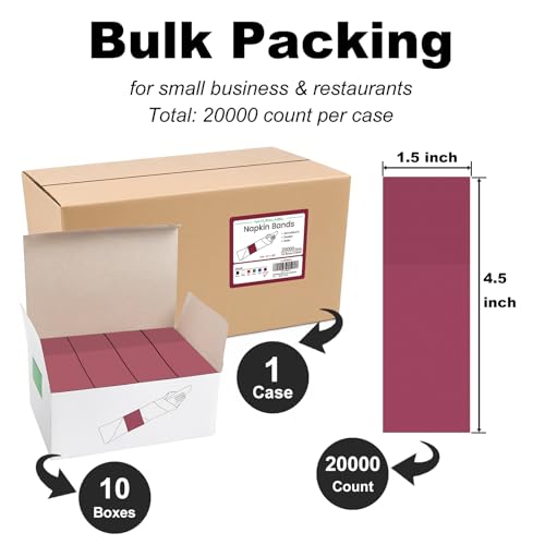 Image of NATURALABEL Bulk Pack of 20,000, Self-Adhesive Napkin Bands for Small Business, Restaurants, Events - 10 Boxes, 2000 per Box (Burgundy)