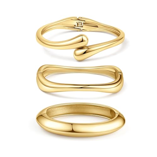 WAINIS 3Pcs Chunky Gold Bangle Bracelets for Women