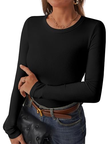 C.O.Z.Y Womens Long Sleeve Shirts Ribbed Crewneck Slim Fit Tops Casual Layering Basic Tee T-Shirt 2025 Fall Outfits2