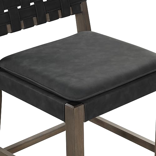 Image of Nathan James Cohen Mid-Century Modern Suede Bar Stool, Counter Height Chair in Solid Wood Frame with Footrest and Woven Suede Back for Kitchen, Black