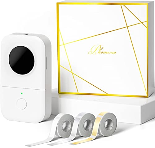 Label Maker- Phomemo D30 with 3 Adhesive Label Thermal Tape Paper Bluetooth Label Maker Thermal Label Printer Paper, Easy to Use for Home Office Gift for Mom,Mother's Day -White