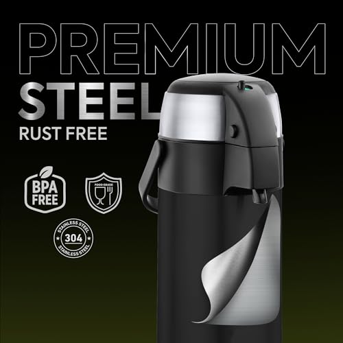 Image of Go24 pexpo AquaPort Stainless Steel Vacuum Insulated Beverage Dispenser with Pump - 2.5 LTR | Hot & Cold | Double Wall | Sturdy Handle to Carry | Coffee /Tea Carafe - Knight Black