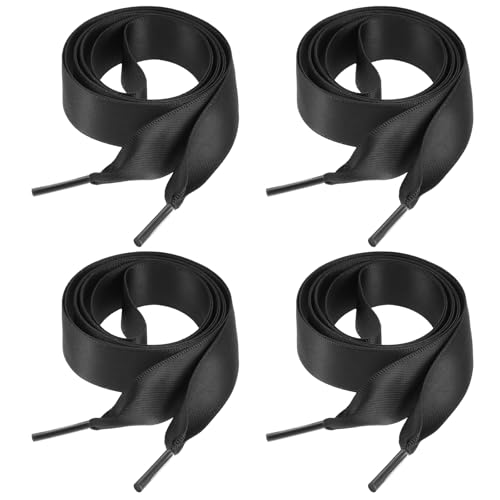 AOZUO 2 pares de cordones de cinta para zapatos, cordones planos de satén suave, cordones de zapatos de seda suave para zapatos y botas de patinaje, Negro -