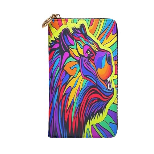 Colorful Lion Premium Leather Wallet with Metal Zipper, Multiple Card Slots Cash Pockets, ideal Gift for Her or Him2