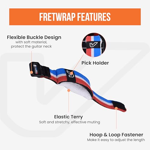 Image of Gruv Gear Fret Wrap & Guitar Mute, Fretwrap for Acoustic, Electric & Bass | String Dampener Recording, Tapping & Practice Accessory (1 Pack, Small Red /White /Blue, Fits 4 String Bass, 6 String Guitar)