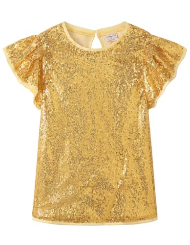 Noomelfish Girls Short Sleeve Sequin Shirts Party Glitter Sparkly Tops Blouse (5-12 Years)