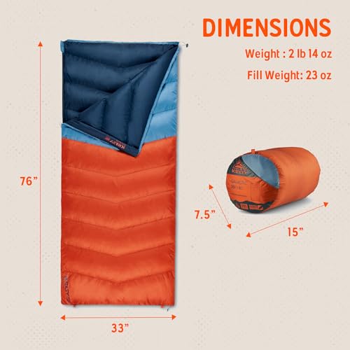 Image of Kelty Galactic Down 30 Degree Sleeping Bag, 550 Fill Power RDS Trackable Down, Backpacking and Camping, Zip Together for 2P Sleeping Bag | Zip Two Together for a 2P Bag, 550 Fill Compressible Down, PFC-Free Fabrics and Finishes, Buttery Soft Taffeta Lining