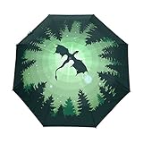 Sletend Forest Dragon Starry Sky Dragon Green Portable Folding Windproof Automatic Umbrella,One Touch Auto Open and Close Button Compact Travel Umbrella for Women Men Kid