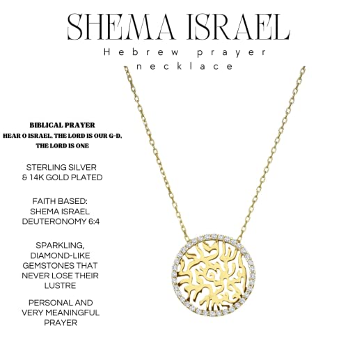 Hebrew Shema Israel Prayer Pendant For Women And Girls 14K Yellow Gold Plated #TOP1