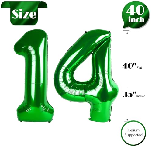 Image of Dark Green Number 14 Balloon 40 Inch, 14th Birthday Party Decorations, Giant 14 Foil Balloon for Party Supplies