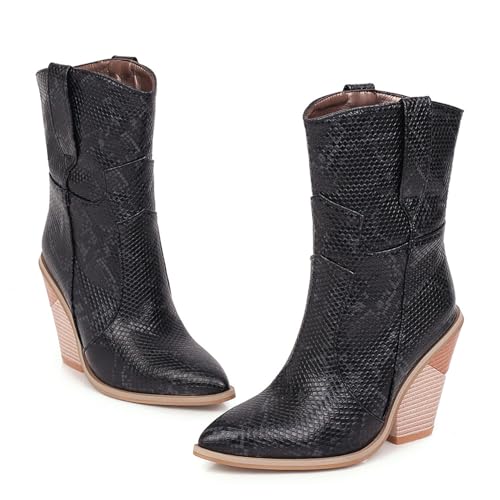 Bellirala Women's Snake Skin Wedge Ankle Booties Stacked Chunky High Heels Western Cowboy Boots Snakeskin Print Cowgirl Boot2