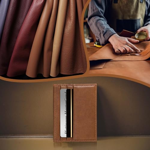 Image of M-Plateau Super Slim Genuine Leather Credit Card Wallet | Card Holder, Small Wallet for Man and Women with 6 Card Slots and 1 Pocket(Tan)