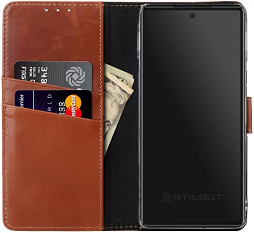 Coque Google Pixel 7 STILGUT en cuir véritable cognac avec support pour protéger votre smartphone - 4