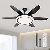 COCOSTAR 52 Inch Ceiling Fan with Light and Remote, Black Ceiling Fan with Light, Large Lampshade, Reversible Wind, 3CCT, Dimmable Led Light, Noiseless, Bedroom, Indoor/Outdoor Use
