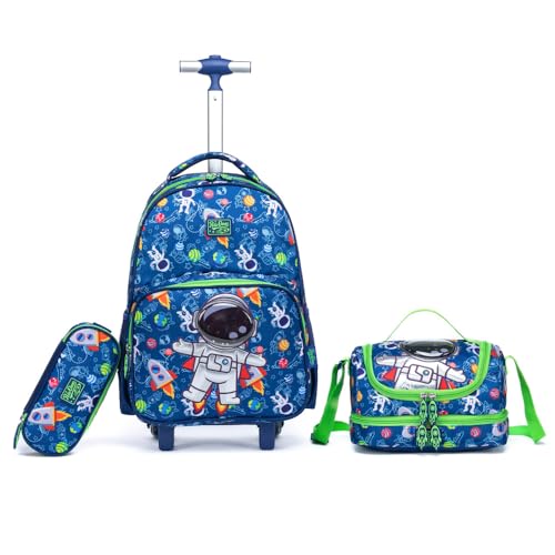 Kit Mochila de Rodinhas Escolar Lancheira Térmica Estojo Resistente Astronauta Polo One