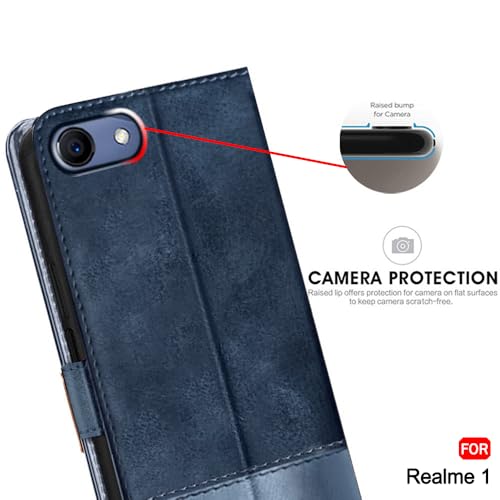 Image of TheGiftKart Flip Back Cover Case for Realme 1 | Dual-Color Leather Finish | Inbuilt Stand & Pockets | Wallet Style Flip Back Case Cover for Realme 1 (Faux Leather, Blue & Sky)