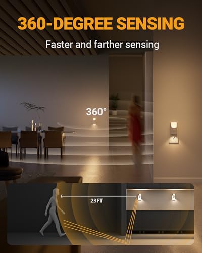 Image of Lyridz LED Plug-in Night Light with 360 Motion Sensor, 1-150 Lumens Dimmable Nightlights Indoor for Bathroom, Bedroom, Hallway, Stairs, Pet House, 2 Pack