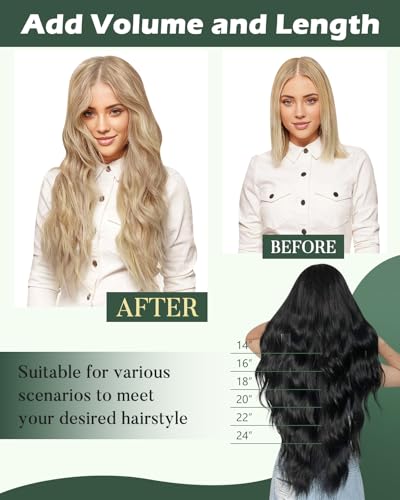 Image of Ugeat 24 Inch Weft Hair Extensions Human Hair, Human Hair Extensions Sew in 100g, Sew in Extensions Long Straight, Ash Blonde Highlights Medium Blonde