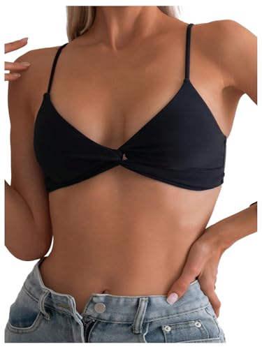 SOLY HUX Women's Twist Front Bikini Top V Neck Spaghetti Strap Swim Tops Bathing Suit