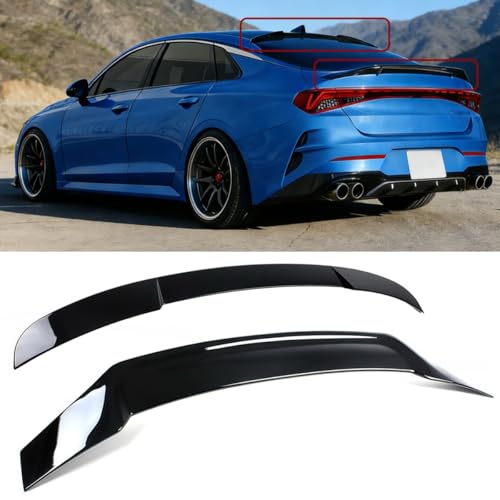 Oasiland Roof & Rear Spoiler Compatible with Kia K5 2021-2024, Gloss Black R Style Duckbill High Kick Trunk Wing Lip & Roof Wing Fit for 4 Door Sedan 2021 2022 2023 2024 by Oasiland - Used condition - US$47.07