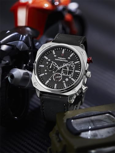 Image of French Connection Chronexis Black Dial Chronograph Watch for Men - FCB19SBL