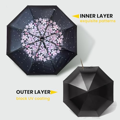 Image of SIEPASA Compact Travel Umbrella - Windproof Auto Open /Close, Small Folding Umbrella for Rain & Sun with UPF50+ - Lightweight Frame, Waterproof - Fits Backpack, Purse, Suitcase.(Pink Cherry Bossom)