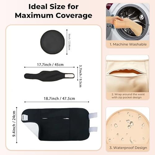 Image of Castor Oil Pack Wrap 4 Pieces Organic Kit, Reusable Adjustable Straps Anti-Leak Compress Pack, Easy Application, Aids Liver Detox, Helps Pain Relief, For Tummy, Neck & Chest, Black