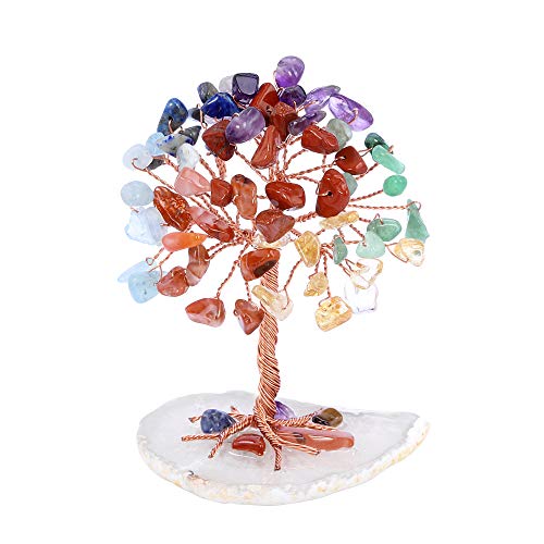 CrystalTears Feng Shui Deko Lebensbaum Handgefertigt Wire Wrap Trommelsteine Kristallbaum mit Achat Basis Dekoration Wohnzimmer Büro Tisch/ Chakra Cover
