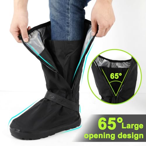 Image of PALAY Waterproof Rain Shoe Covers Reusable Protective Shoe Covers with Non Slip Sole Elastic Fit Zipper Design for Monsoon Commuting Cycling Outdoor Use, Black, S