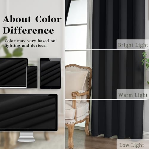 Image of Simplebrand Halloween Black Extra Long 10ft Curtains for Patio 120 Inches Long 2 Panels Set, Room Darkening Solid Thermal Insulated Energy Saving Grommet Window Treatment Curtains Drapes, 50 Wx120 L