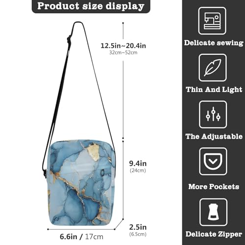 messenger bag for men Crossbody Bags For Women Womens Cross Body Purses Adjustable Strap for Travel Travel- Marble Blue White Beauty3