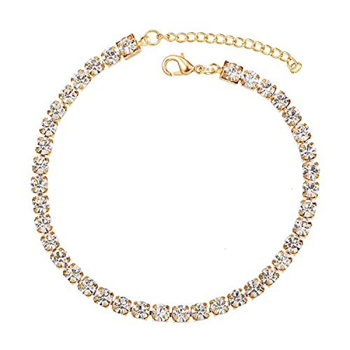 kelistom Gold Anklet for Women Teen Girls 14K Gold Silver Plated Cuban Mariner Figaro Link Chain Ankle Bracelets for Women (tennis chain)