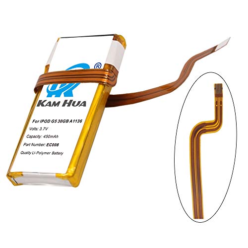 iPod 616-0229, 616-0230, 616-0392, 616-0412, EC008 Battery Replacement Compatible for iPod Classic 120GB, iPod Classic 6th GEN 80GB, iPod Classic 80GB, iPod G5 30GB, iPod U2 30GB, iPod Video 30GB,