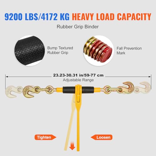 Image of VEVOR Chain and Binder Kit, 3 /8 inch-1 /2 inch Ratchet Load Binders 9200 lbs Working Load Limit, 3 /8 inch x 10' G80 Chains with Grab Hooks, Ratchet Binders and Chains for Truck, Tie Down, Hauling, Towing, 2 Set