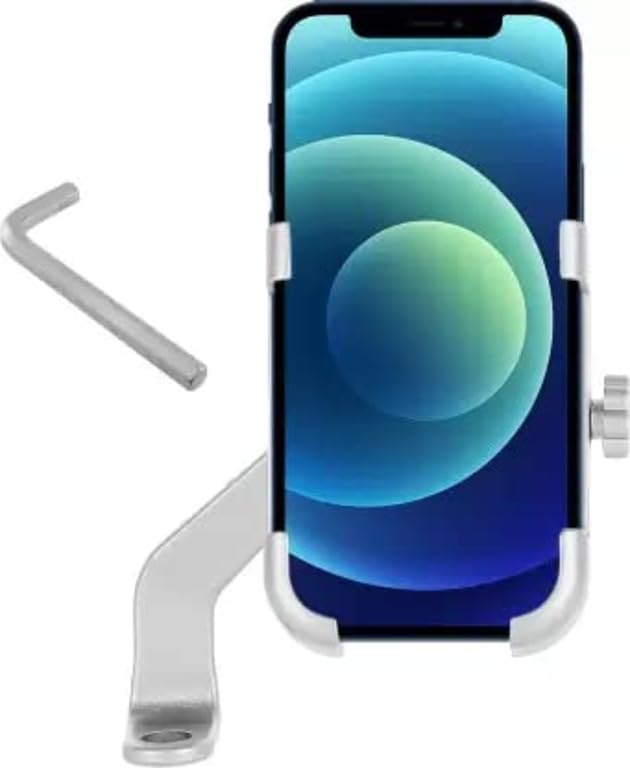 Image of HUMBLE Universal Mobile Phone Holder Waterproof Easy Adjustable Rear View Mirror Mount Solid Metal Stand up to 7 inch Suitable for Bicycle, Motorcycle, Bike Scooty Fits All Smartphones(Silver)
